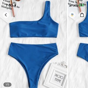 ZAFUL one shoulder blue high waist swimsuit